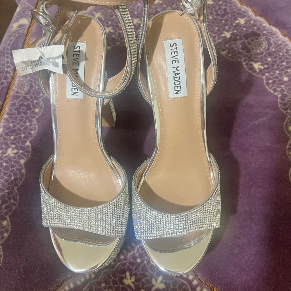 Steve Madden Silver Rhinestone Heeled Sandals